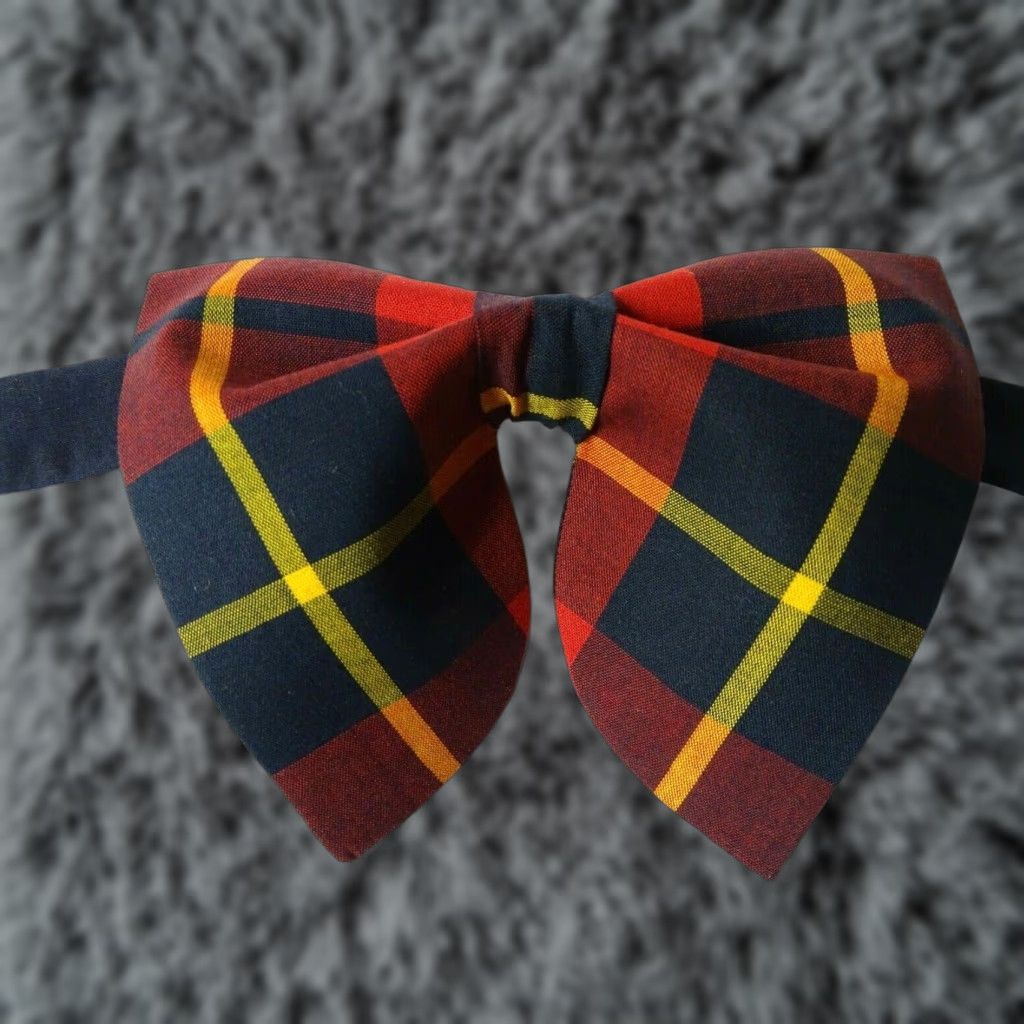 VINTAGE Handmade Bow Tie Mens Red Navy Gold Plaid 70s Gift for Him