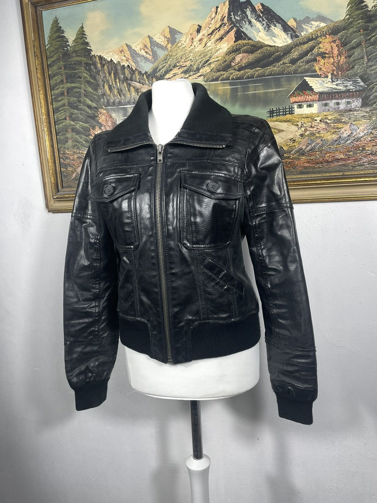 Vintage Washed Black Retro 90s Genuine Real Leater Bomber Punk Rock Size L / US 10 / IT 46 - 4 Thumbnail