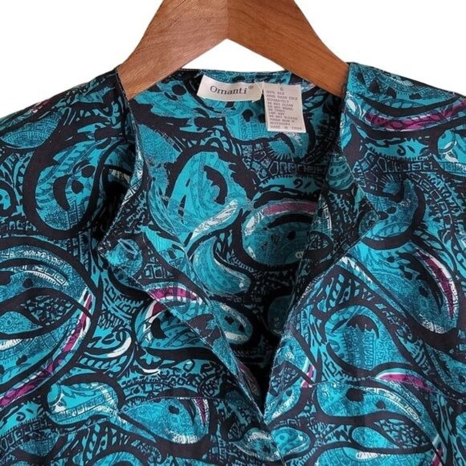 Vintage Omanti Womens Paisley Silk Button Down Shirt Long Sleeve Size M / US 6-8 / IT 42-44 - 6 Thumbnail