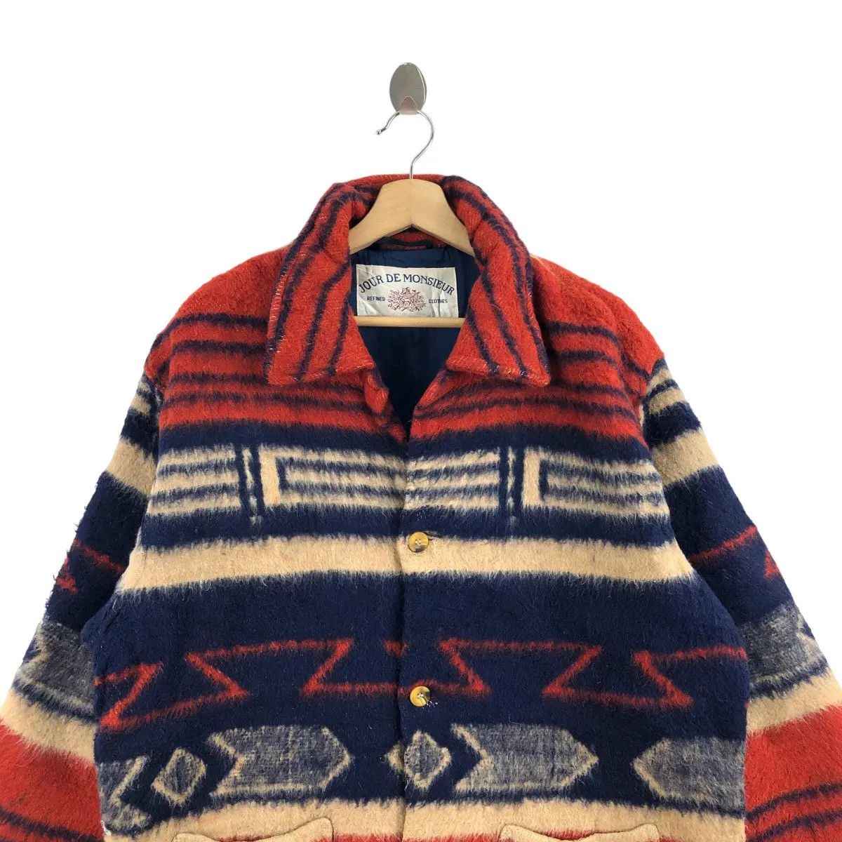 Vintage Vtg JOUR DE MONSIEUR Paris Navajo Aztec Sherpa Fleece Jacket Size US L / EU 52-54 / 3 - 2 Thumbnail