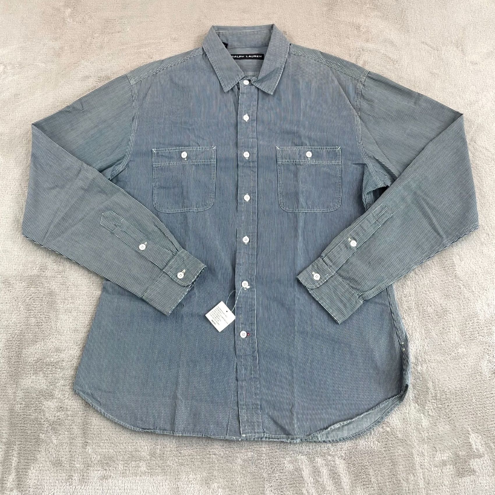 Ralph Lauren Ralph Lauren Black Label Workshirt Man Large Blue Striped Long Sleeve Button-Up Shirt Size US L / EU 52-54 / 3 - 3 Thumbnail