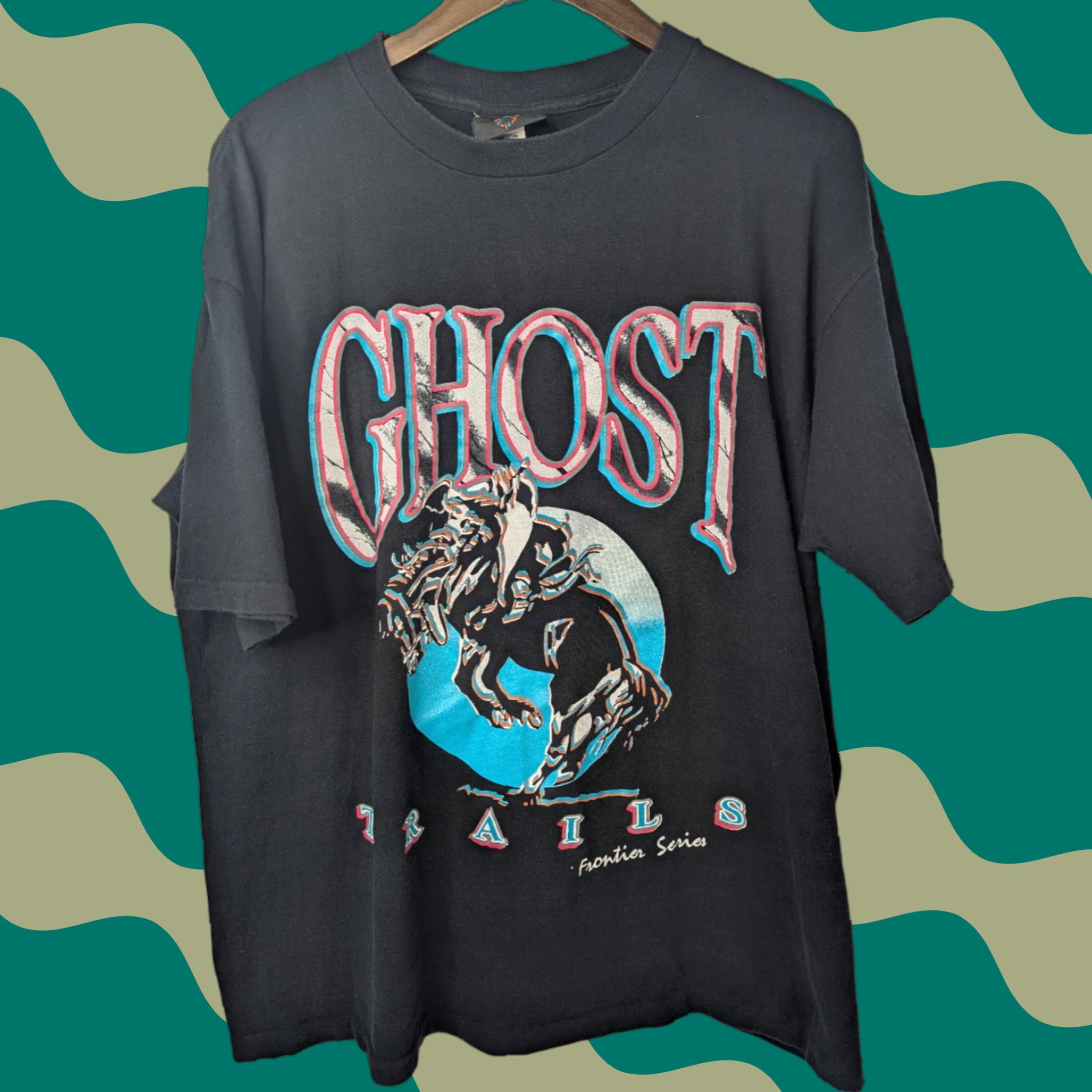 Vintage VINTAGE Frontier Series Ghost Trails Horse Rider Shirt XL Black Unisex Adults Crew Neck Short Sleeve USA Made 80s 90s Mens Womens Boys Girls Size US L / EU 52-54 / 3 - 1 Thumbnail