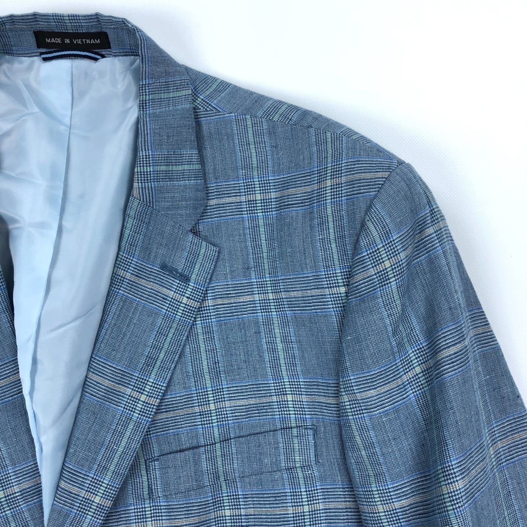 Tommy Hilfiger Tommy Hilfiger Sport Coat Blue Glen Check Linen Blend 46L 2-Button Notch Lapel Double-Vented Blazer Suit Jacket Mens Size 46R - 2 Thumbnail