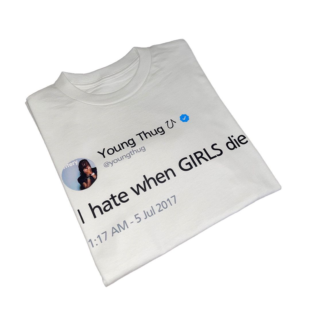 Vintage White "I Hate When GIRLS Die" Young Thug T-shirt Size US L / EU 52-54 / 3 - 2 Thumbnail