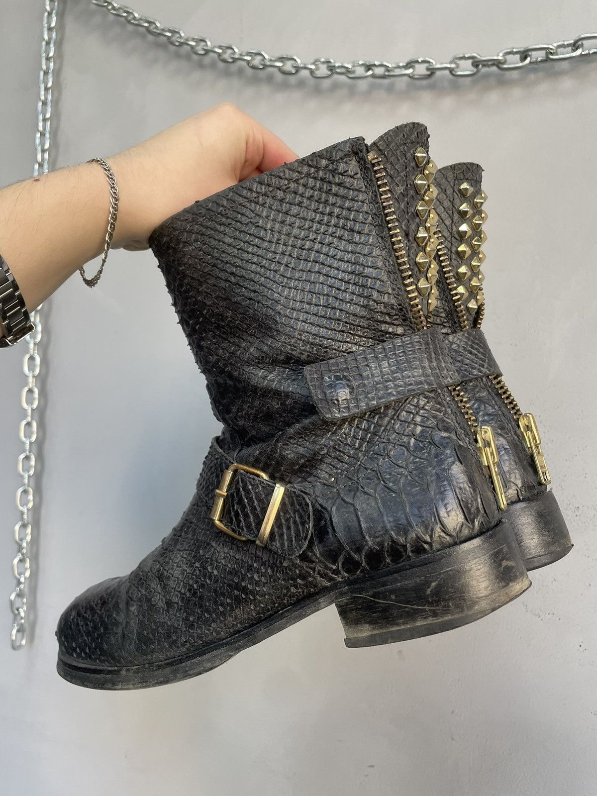If Six Was Nine Rare studded python leather engineered boots hedi slimane Size US 7.5 / EU 40-41 - 8 Thumbnail