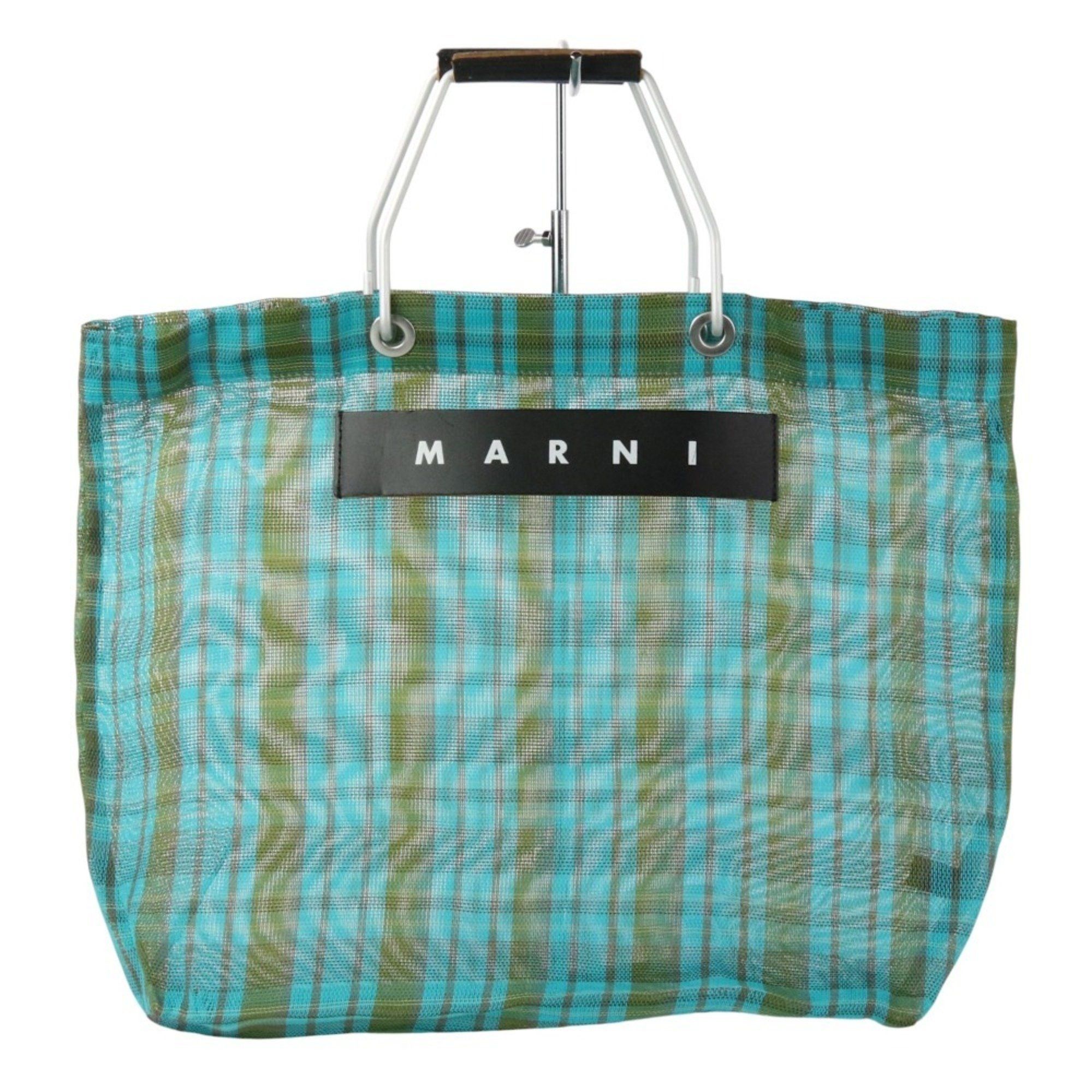 Marni Flower Cafe Check Tote Bag Handbag Green Women's