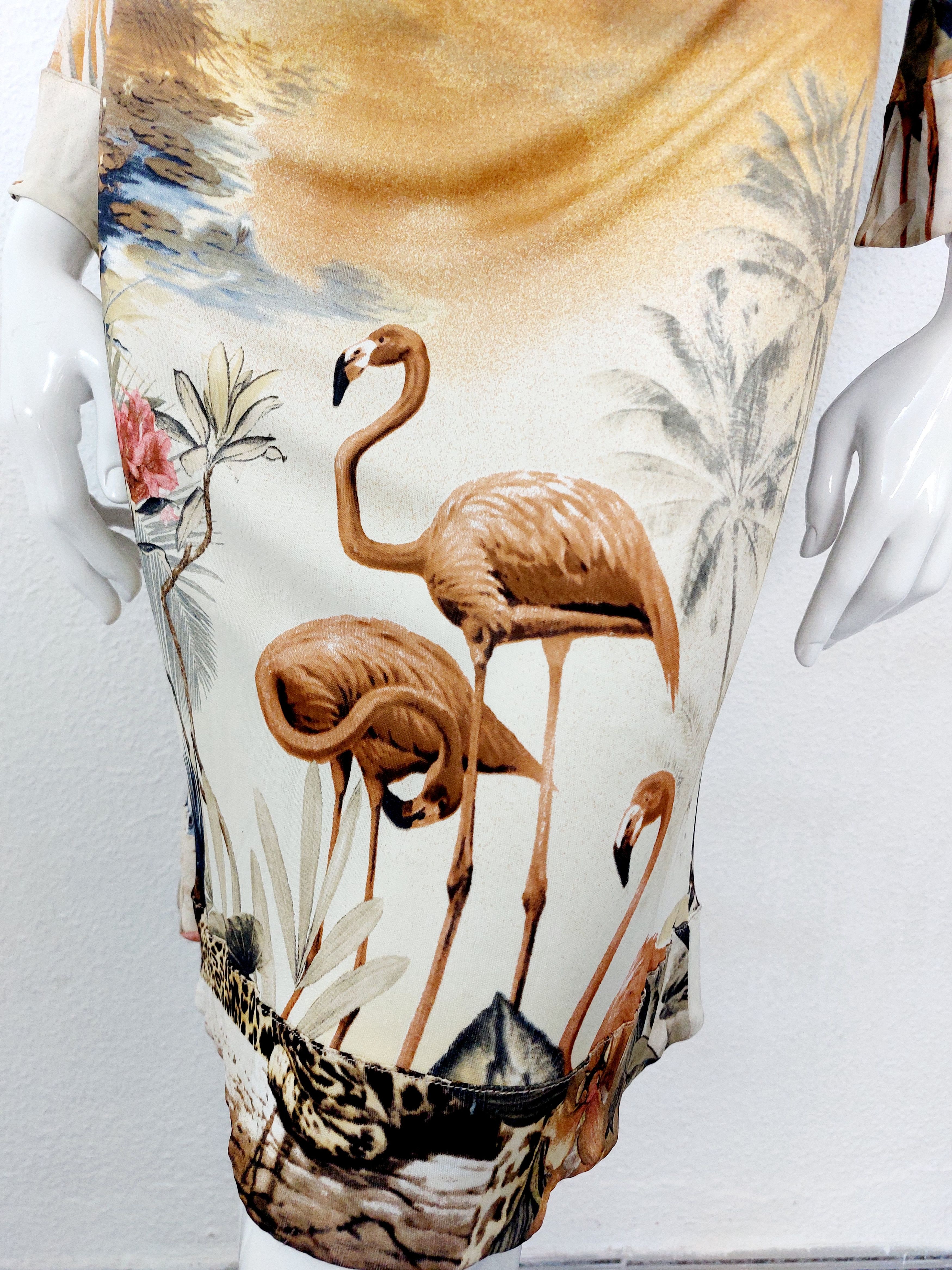 Roberto Cavalli Roberto Cavalli Tropical Flamingo Beaded Jungle Dress Size M / US 6-8 / IT 42-44 - 3 Thumbnail