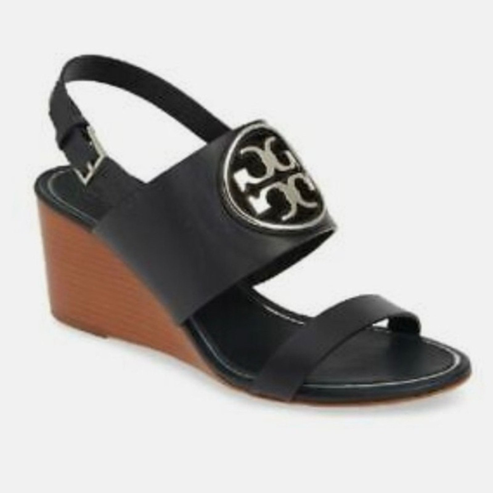Tory Burch TORY BURCH Navy Blue Leather Silver Miller Wedge $350 Sandal Size US 8.5 / IT 38.5 - 8 Thumbnail