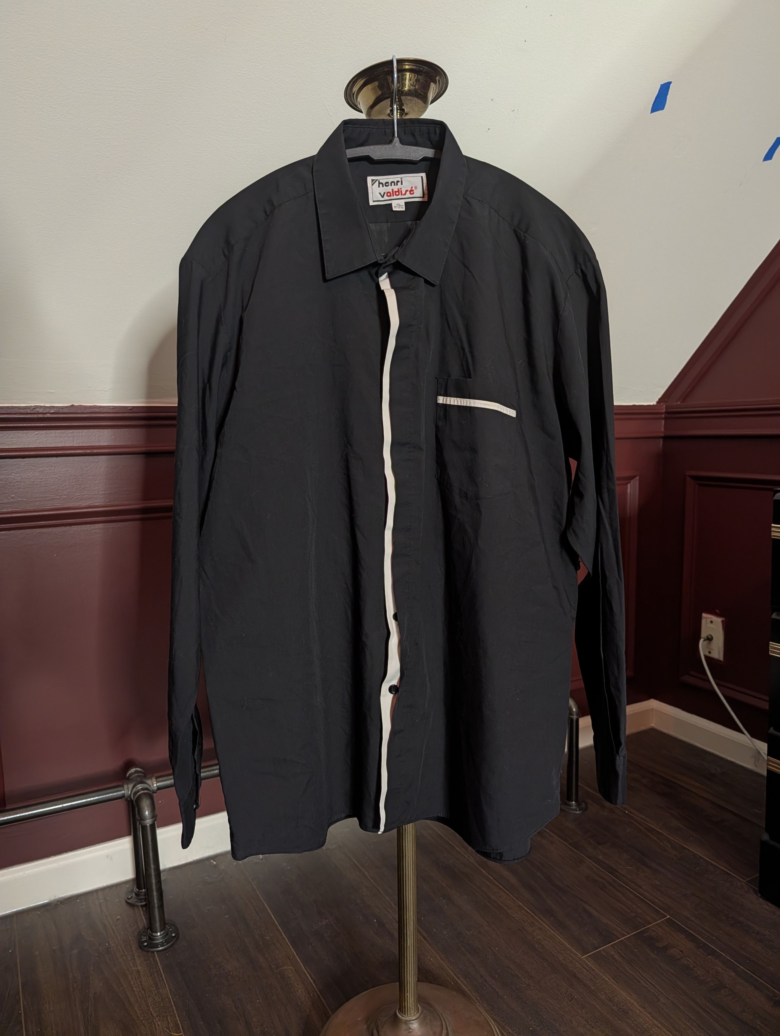 Other HENRI VALDISE vintage black dress shirt white trim Size US XL / EU 56 / 4 - 1 Thumbnail