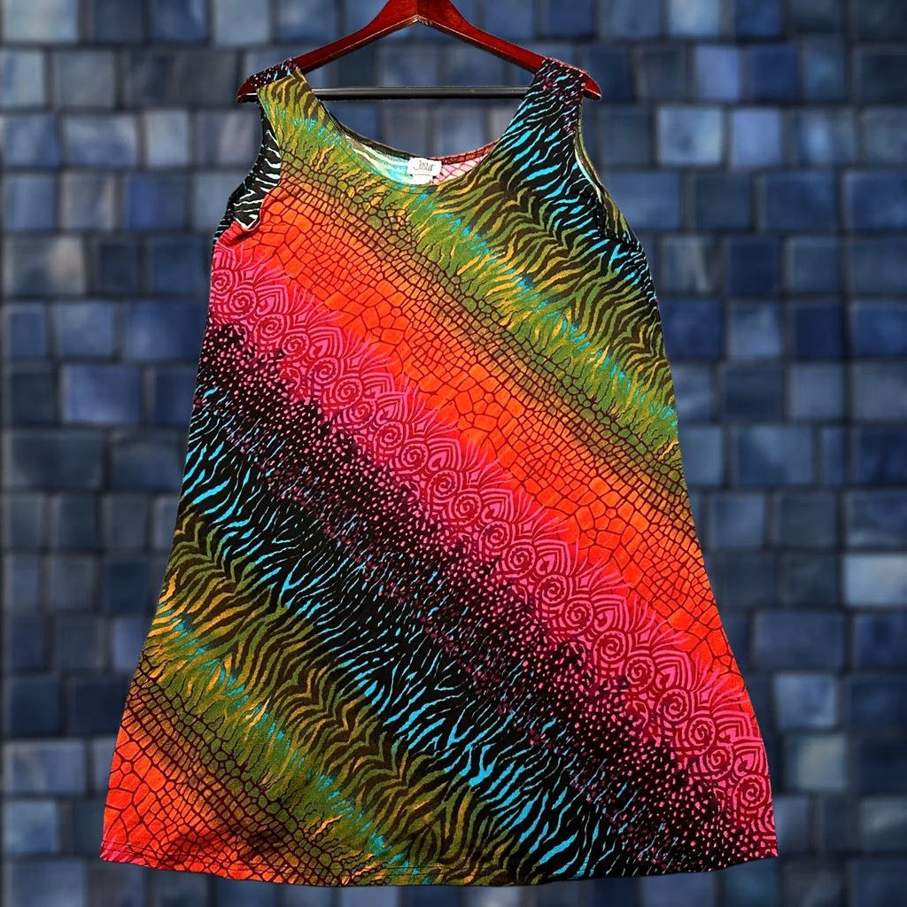 Vintage Jostar Dress Womens Large Stretch Knit Sleeveless Sundress Bold Print Pullover Size L / US 10 / IT 46 - 1 Thumbnail