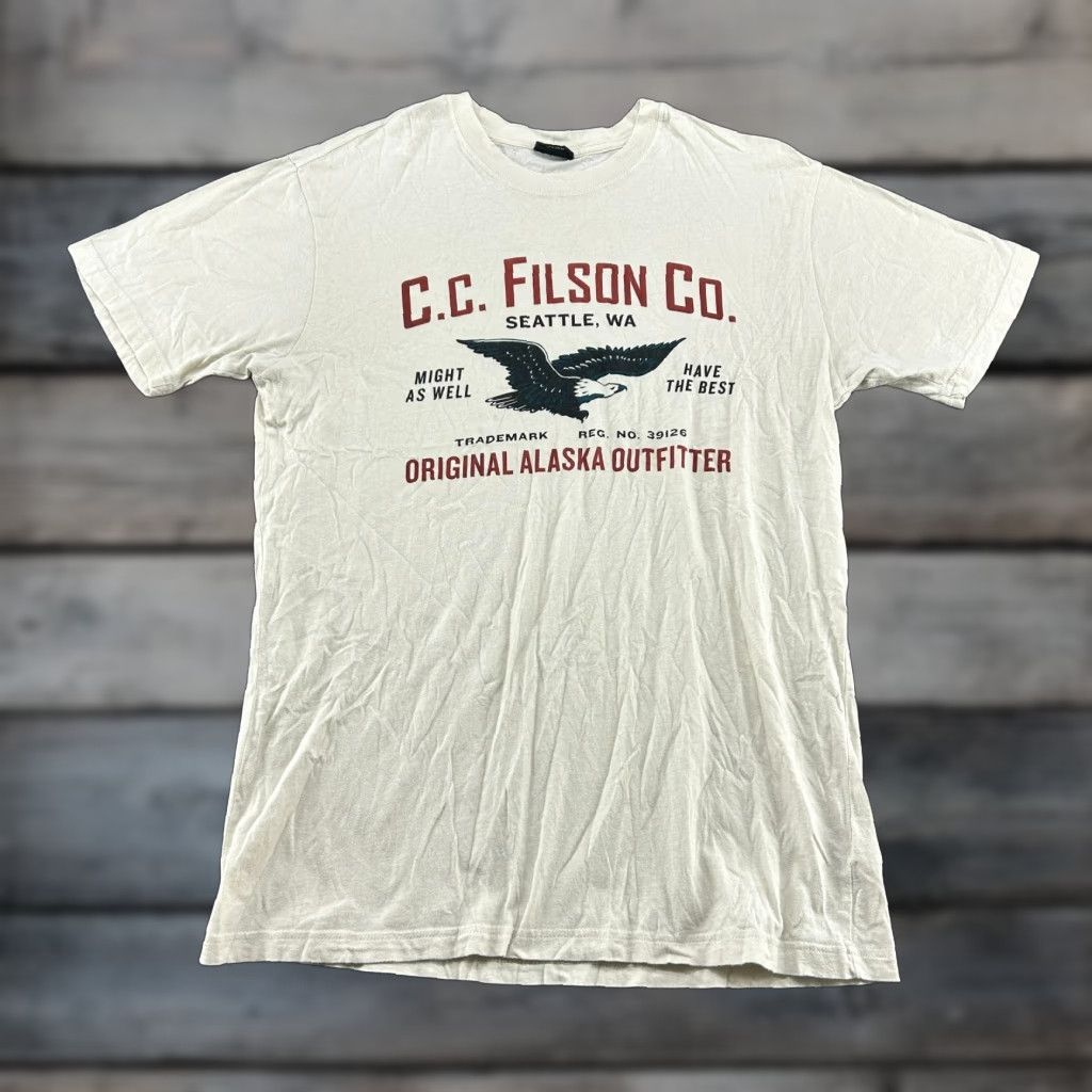 Filson Filson Shirt Mens L White Logo Band 90s USA Cotton Polyester T-Shirt Short Sleeve Crew Neck Men Regular Vintage: No (ignore) Size US L / EU 52-54 / 3 - 1 Thumbnail