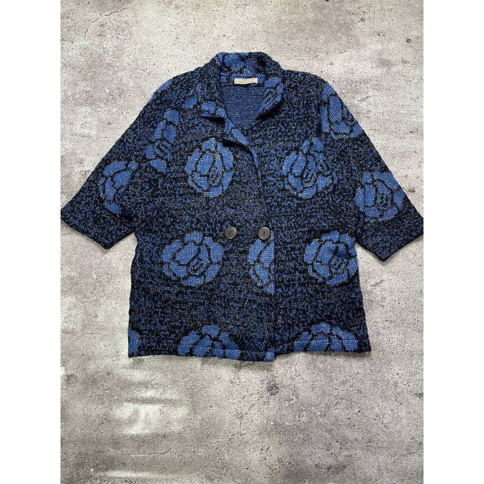 Givenchy × Vintage Vintage Givenchy Boutique Blue Mohair Wool Rose Cardigan XL Size XL / US 12-14 / IT 48-50 - 1 Thumbnail