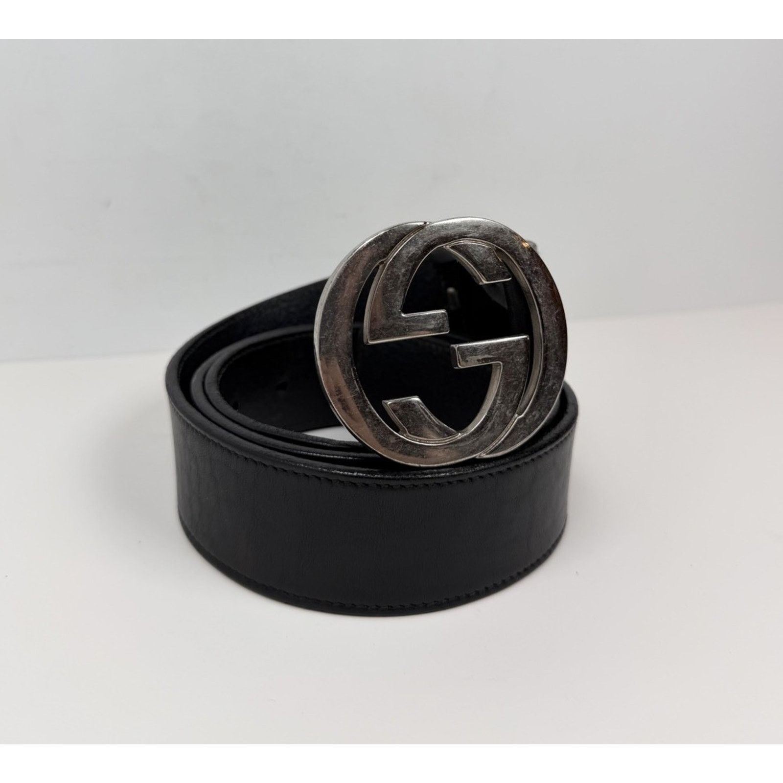 Gucci Size 100/40 - Gucci Black Silver Leather Interlocking Size 40 - 4 Thumbnail