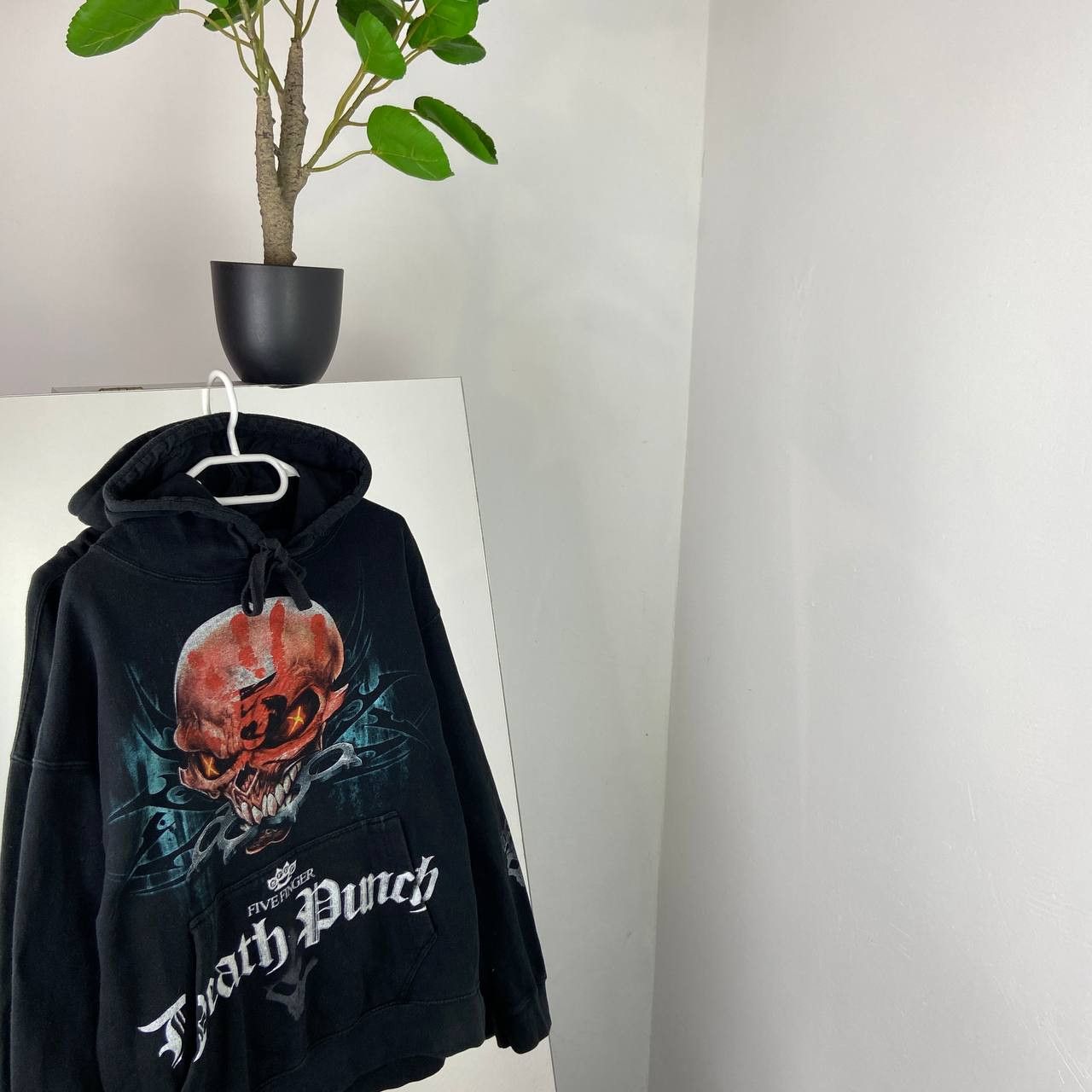Spiral Winged Skeleton Graphic Hoody – Black Pullover Hoodie, 100% Cotton, Size Small