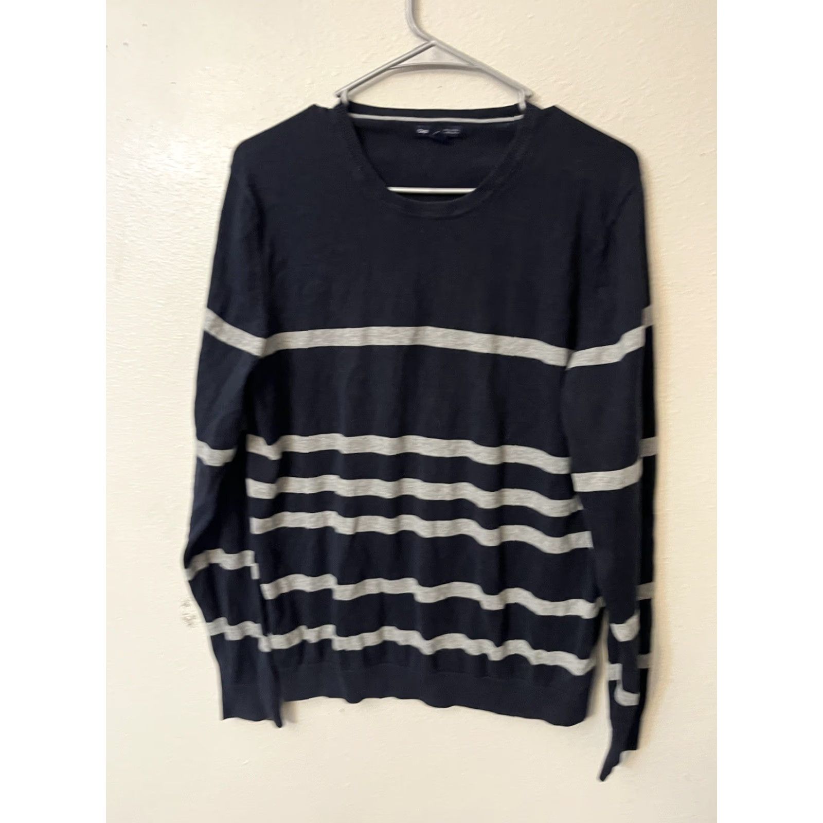 Gap VINTAGE GAP MENS STRIPED Navy Blue Gray Sweater - Size Medium Pima Cotton Lightweight Size US M / EU 48-50 / 2 - 2 Thumbnail