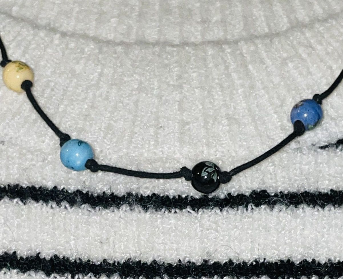 Vintage Vintage Cloisonne Beaded Leather Necklace Size ONE SIZE - 2 Thumbnail