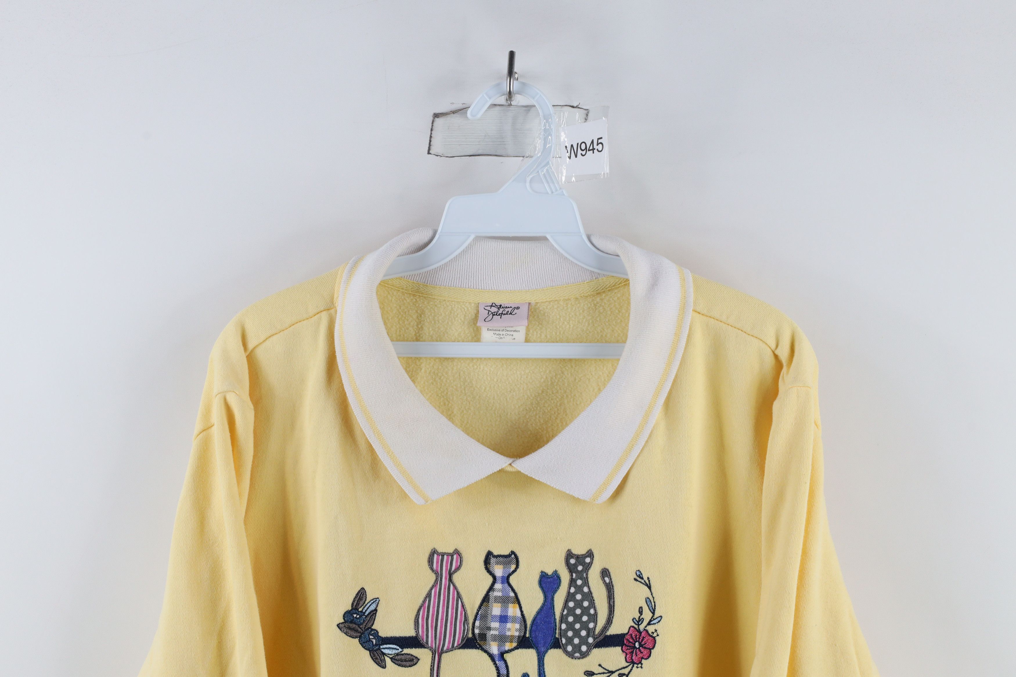 Vintage Vintage 90s Streetwear Cat Kitten Flower Collared Sweatshirt Size XXL / US 16-18 / IT 52-54 - 2 Thumbnail