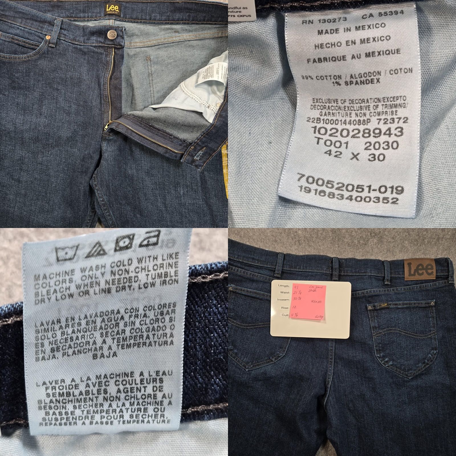 Lee Lee Regular Fit Straight Leg Jeans Mens 42x30 Blue Medium Wash Stretch Denim Size US 42 / EU 58 - 8 Thumbnail
