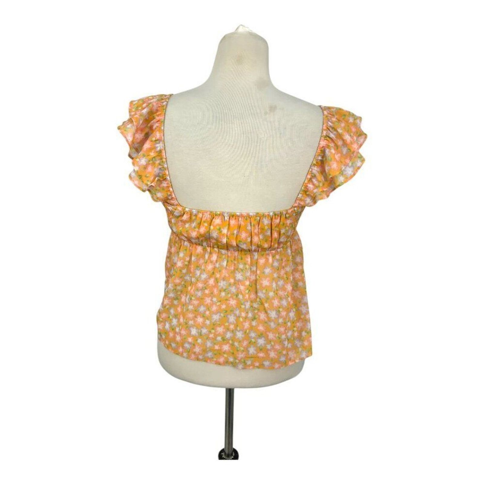 Other Elodie Ruched Ruffle Sleeve Top Orange Medium NWOT $35 MSRP Size M / US 6-8 / IT 42-44 - 7 Thumbnail