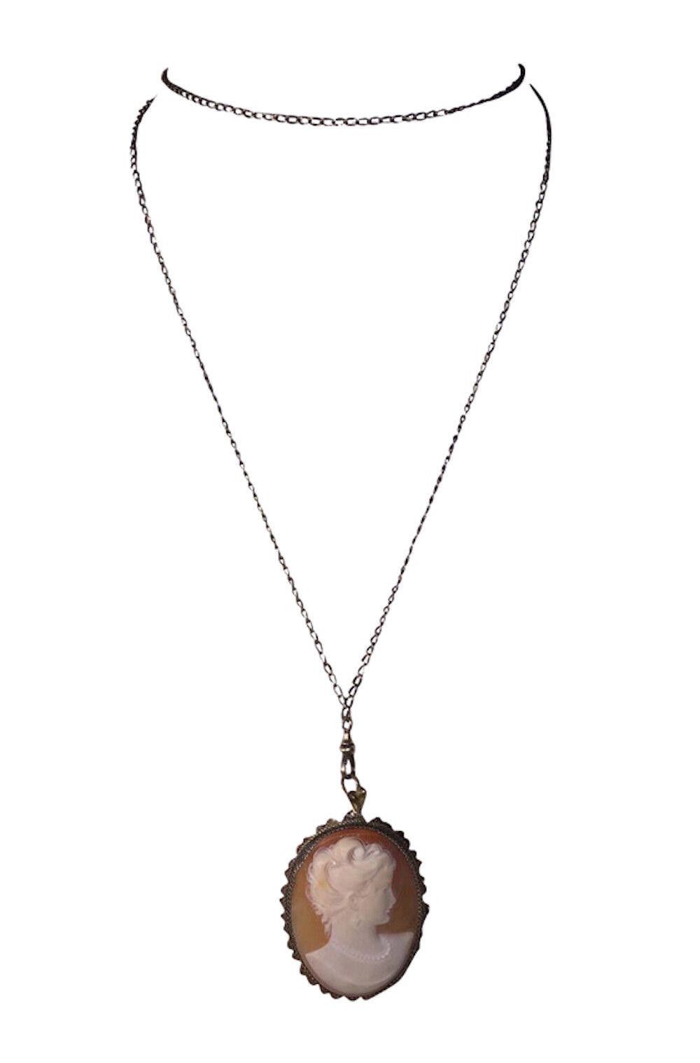 Designer Silver 14kt Gold Vermeil Filigree Shell Cameo Necklace Size ONE SIZE - 2 Thumbnail