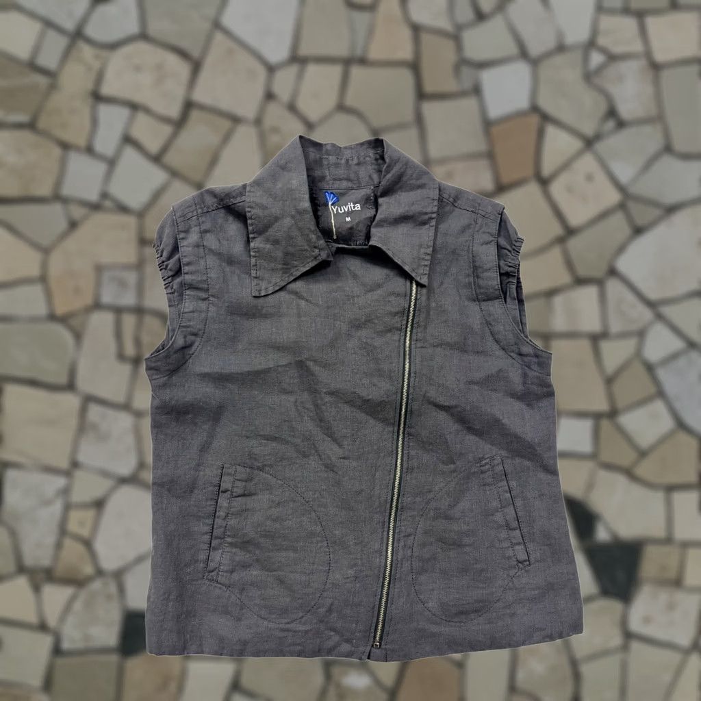 Vintage Yuvita Vest Linen Gray Womens Medium Sleeveless Zipper Pocket Jacket Size M / US 6-8 / IT 42-44 - 1 Thumbnail