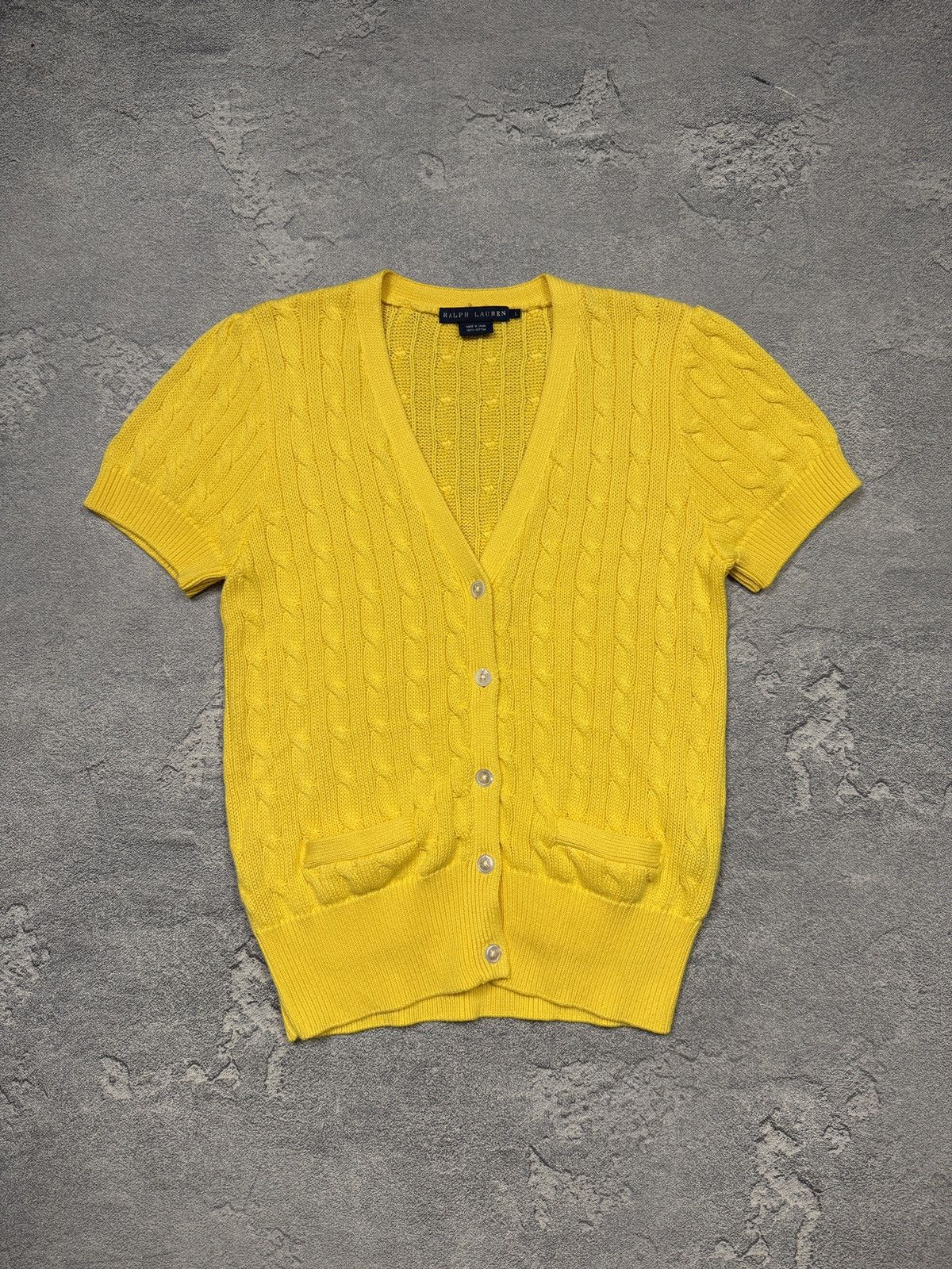 Polo Ralph Lauren Polo Ralph Lauren Women's Yellow Cable-Knit Cotton Cardigan Size L / US 10 / IT 46 - 1 Thumbnail