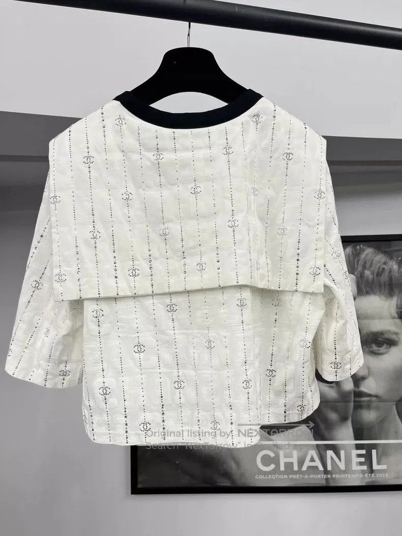 Chanel Chanel 23C White Crystal Collar T-shirt. Size US XS / EU 42 / 0 - 3 Thumbnail