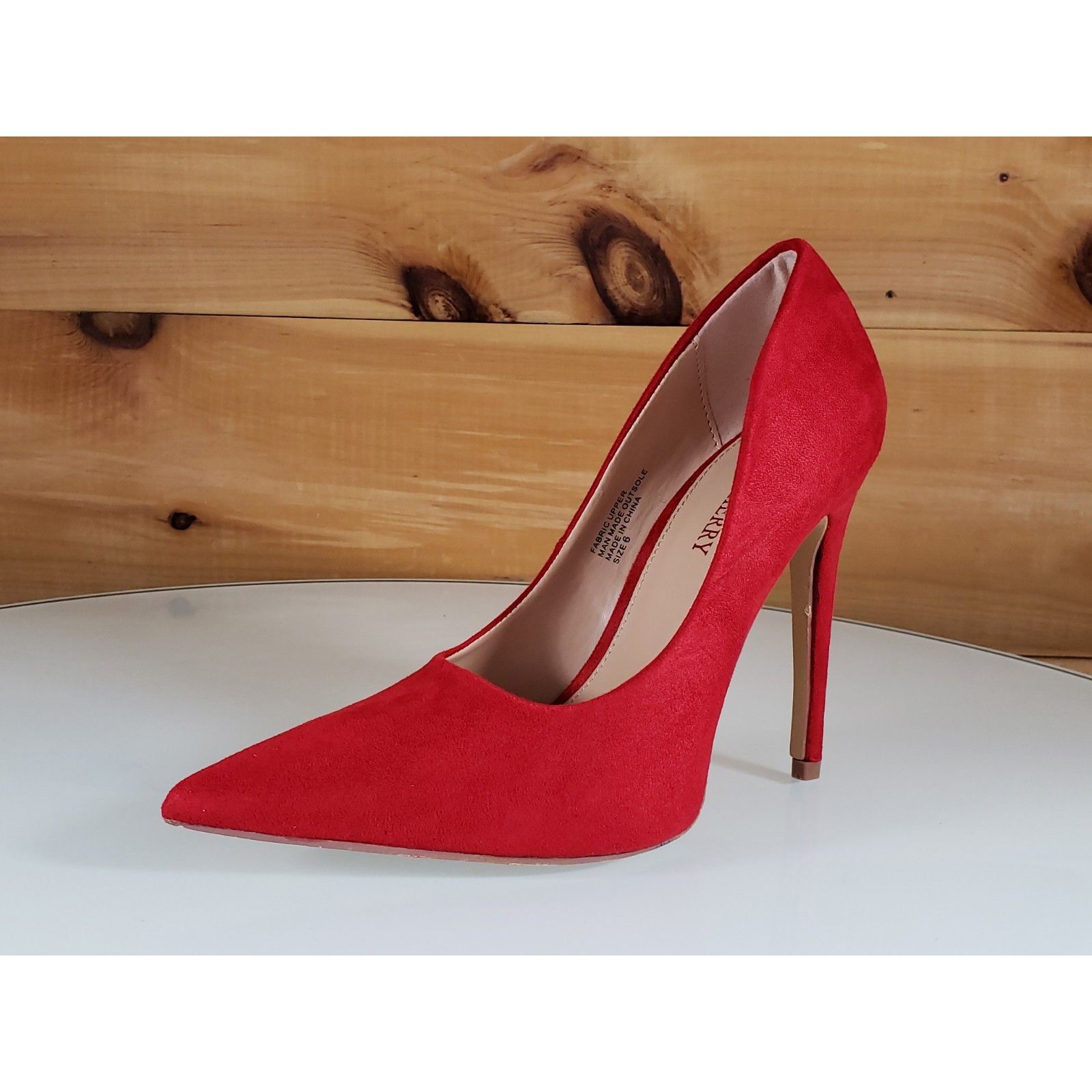 Other Red Cherry Milly Red Vegan Suede Pointy Toe Pump Shoe 4.5" S Size US 6.5 / IT 36.5 - 2 Thumbnail