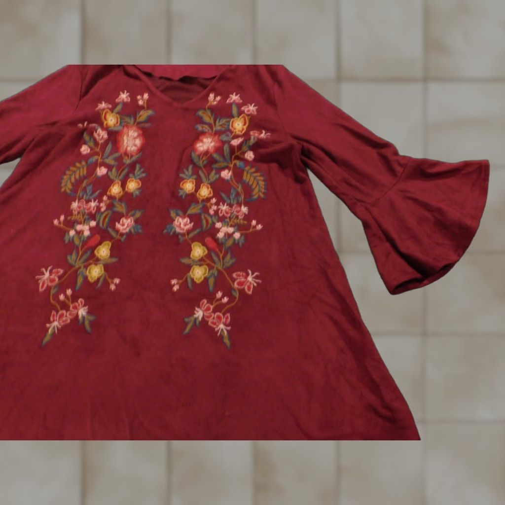 Bell Umgee Dress Womens Medium Red Floral A-Line Bell Sleeve Shirt? Size M / US 6-8 / IT 42-44 - 1 Thumbnail