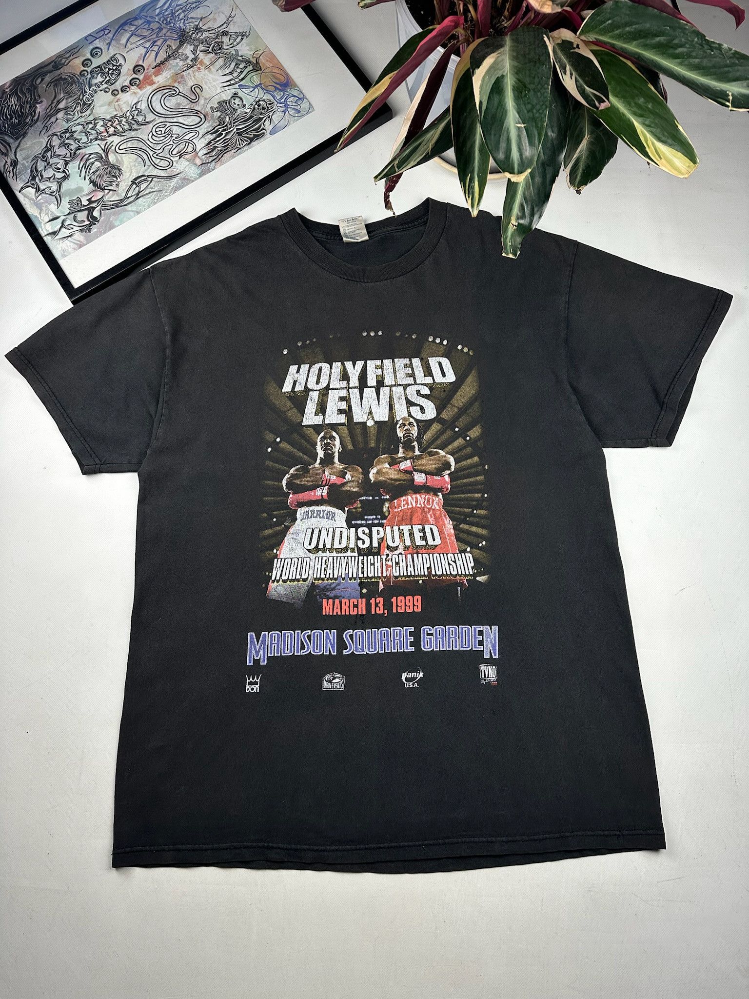 Band Tees Vintage 1999 Evander Holyfield vs Lennox Lewis Black Tee Size US XL / EU 56 / 4 - 1 Thumbnail