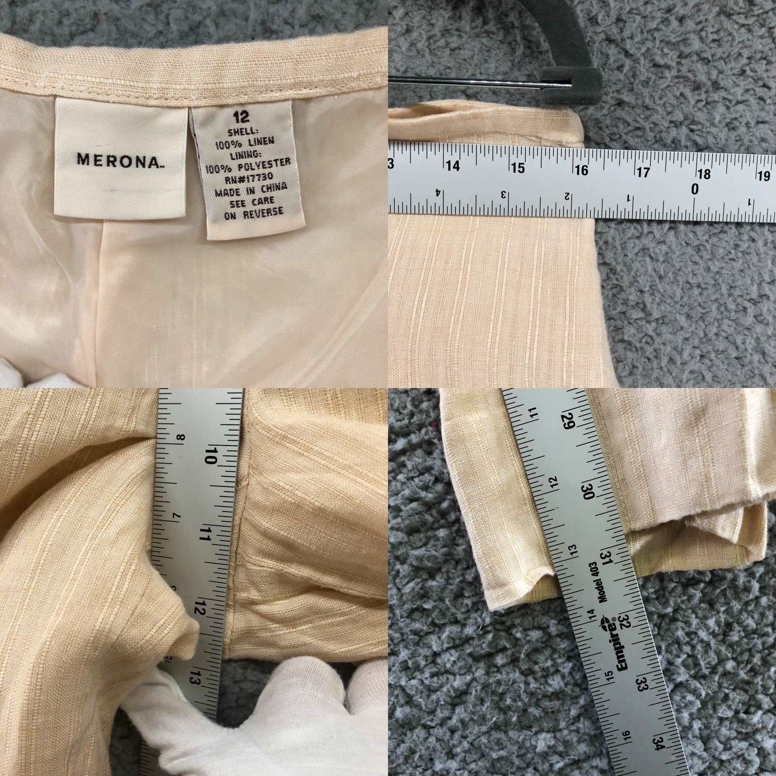Merona Merona 100% Linen Beige Tapered Leg Dress Pants Womens Sz 12 High Rise Flat Front Size 34" / US 12 / IT 48 - 8 Thumbnail