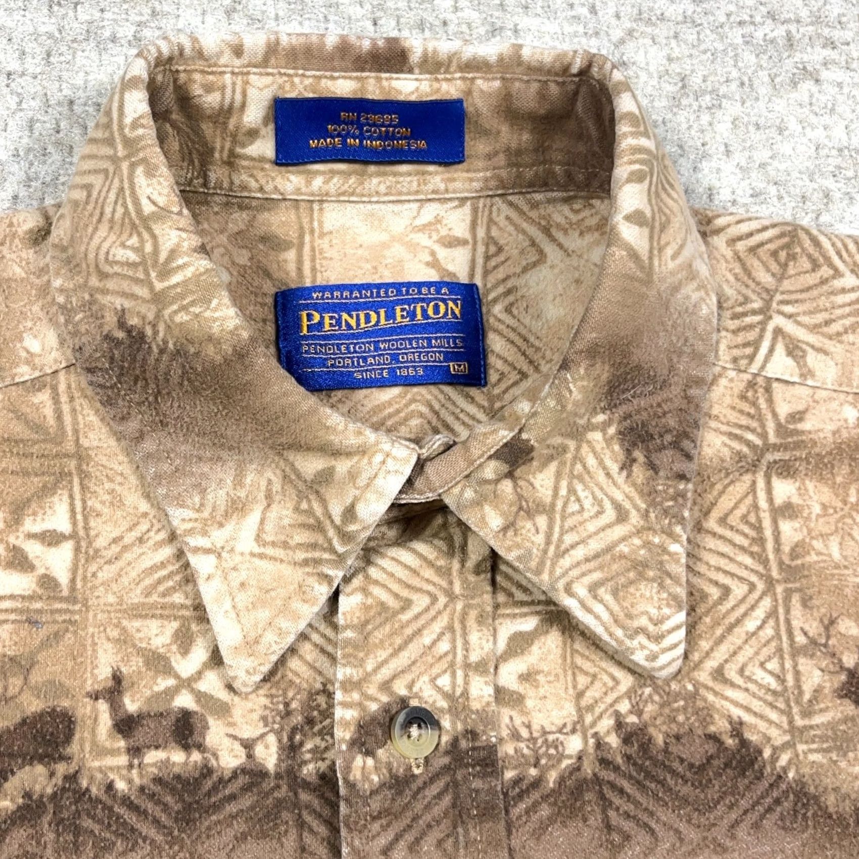 Pendleton Pendleton Shirt Men Medium Brown Chamois Cloth Button Up Elk Print Southwestern Size US M / EU 48-50 / 2 - 3 Thumbnail