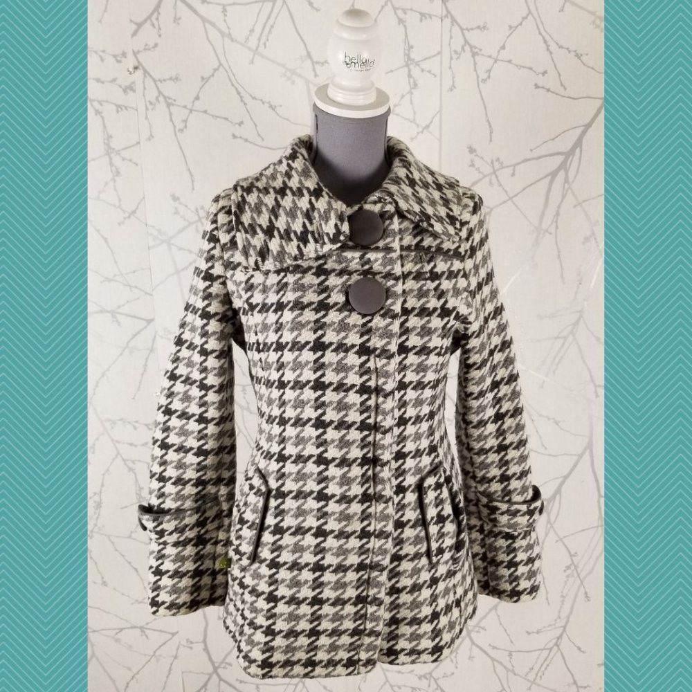 Soia & Kyo Soia & Kyo White Houdstooth Wool Blend Peacoat Size L / US 10 / IT 46 - 1 Thumbnail