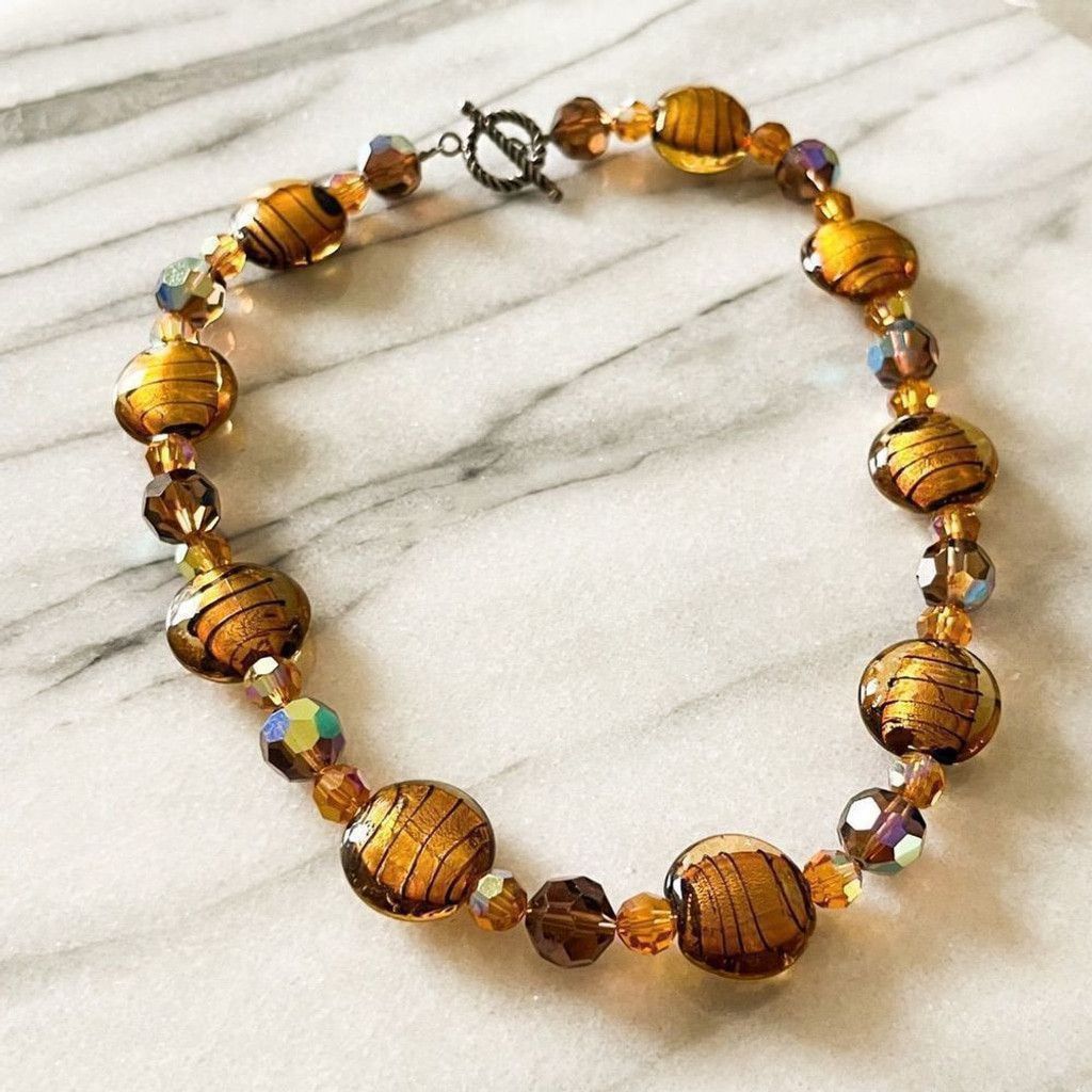 Jewelry Lampwork Art Glass Beaded Jewelry Set Necklace Bracelet Size ONE SIZE - 2 Thumbnail