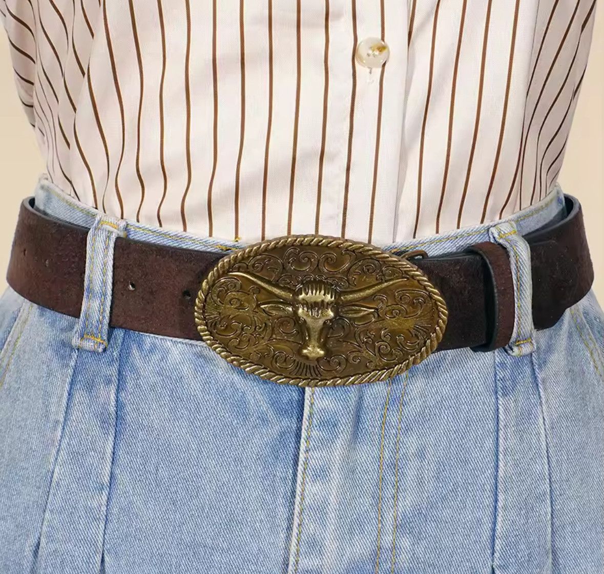 Other Unisex Trendy Western Retro Bullhead Buckle Belt Size 36 - 4 Thumbnail