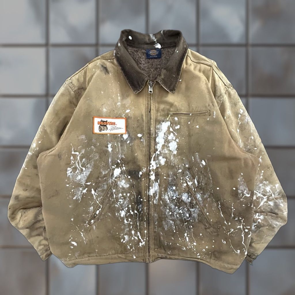 Dickies VINTAGE Dickies Hooters Detroit Jacket 2XL Adult Brown Wool Lined Flannel Bomber Full Zip Racing 90s Men Size US XXL / EU 58 / 5 - 1 Thumbnail