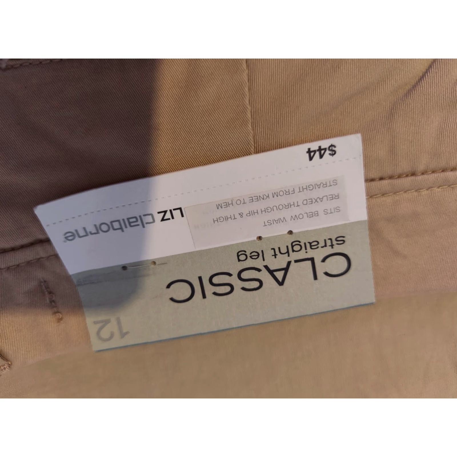 Liz Claiborne VINTAGE Liz Claiborne Pants Womens 12 Khaki Beige Chino Cotton Slacks Trousers Sleeves? (wait) Size 34" / US 12 / IT 48 - 3 Thumbnail