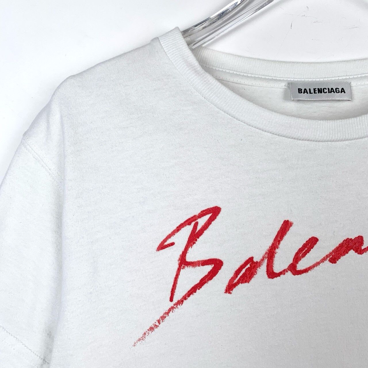 Balenciaga Balenciaga T-Shirt – White Logo Cotton Crewneck (Size XS) Size XS / US 0-2 / IT 36-38 - 7 Thumbnail