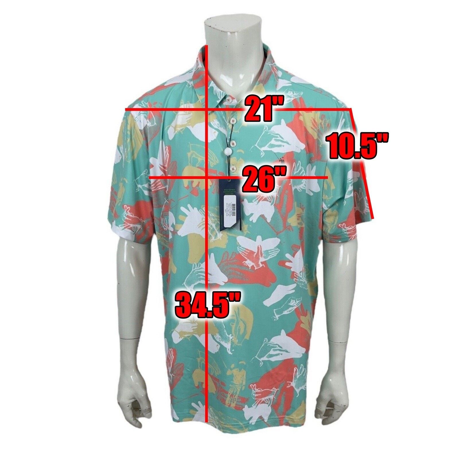Ashworth William Murray Retro Seafoam Happy Hands Golf Shirt Mens 2XL Size US XXL / EU 58 / 5 - 4 Thumbnail