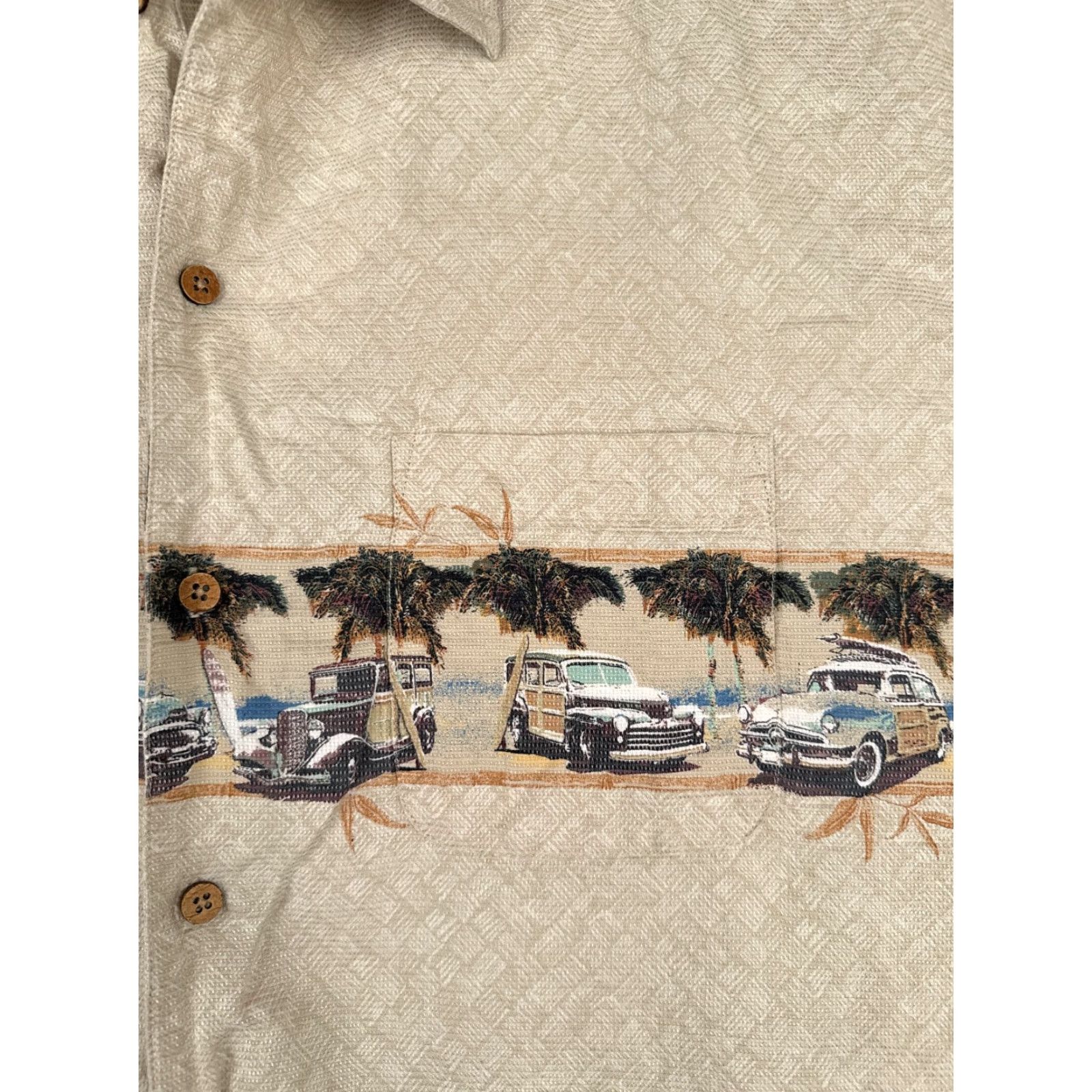 Vintage Newport Blue Shirt Men 2XL Beige Button-Up Cotton Hawaiian Cars Floral Short Sleeve Size US XXL / EU 58 / 5 - 6 Thumbnail