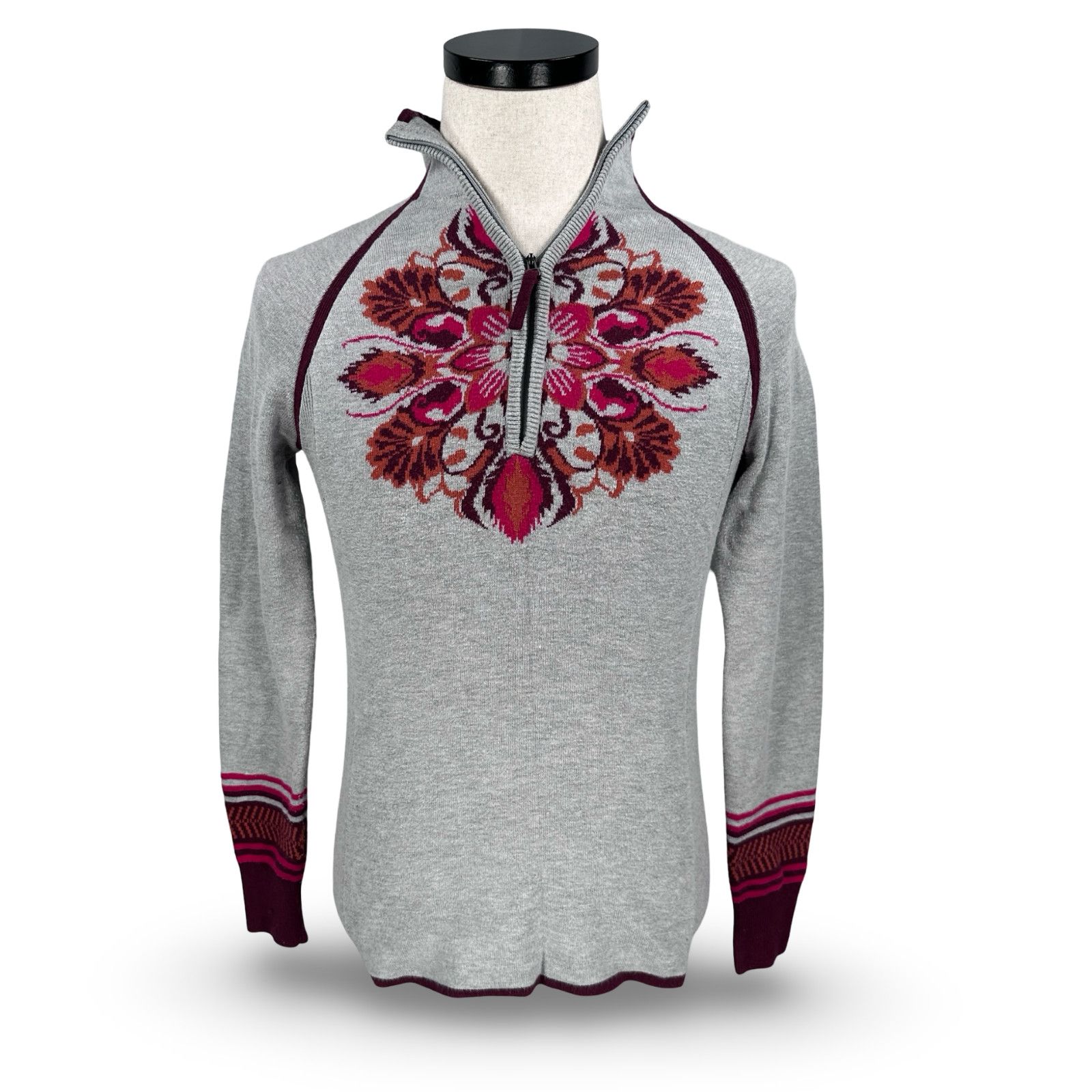 Athleta Athleta Sweater Women XS Gray Nordic Floral Knit Ski Snows Size XS / US 0-2 / IT 36-38 - 1 Thumbnail
