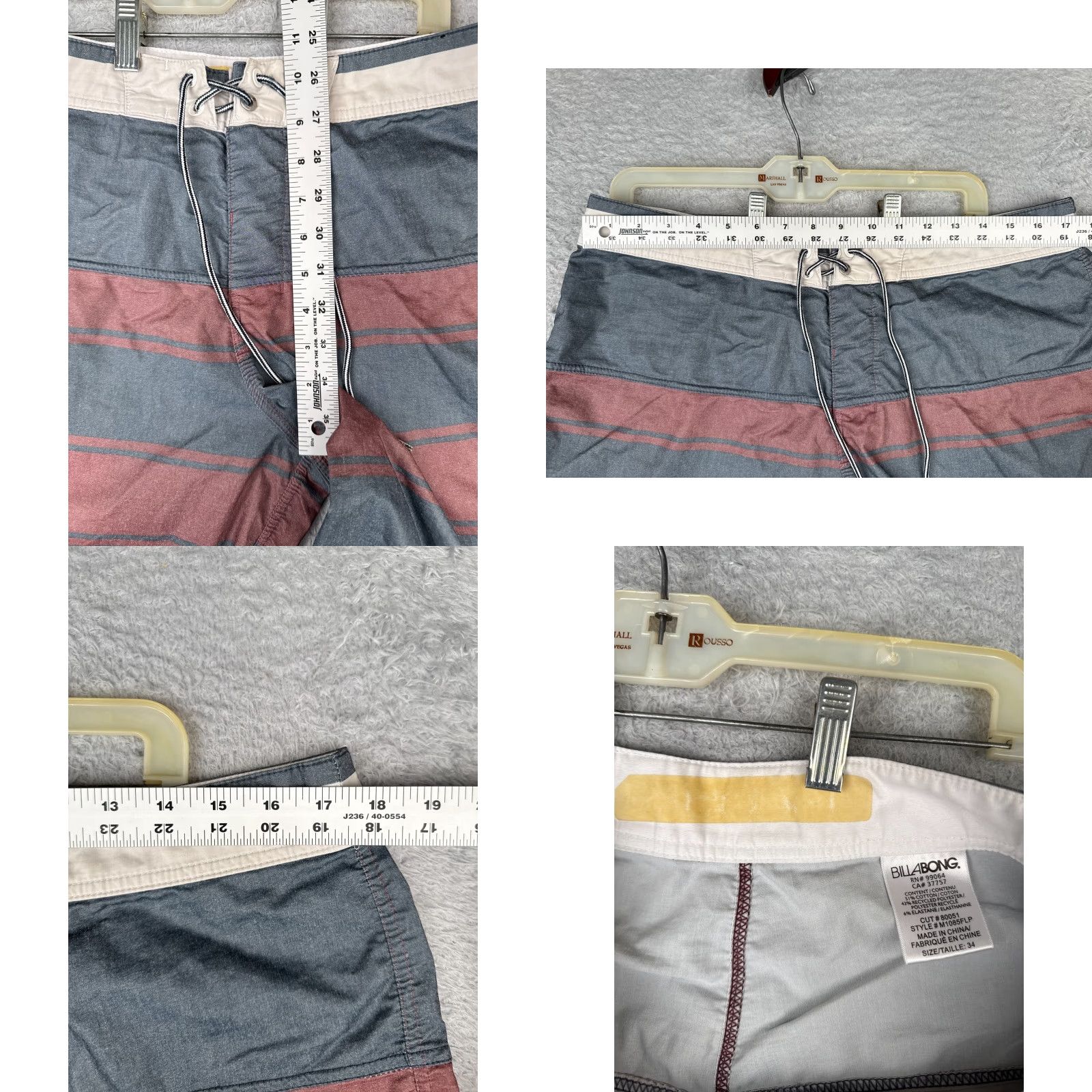 Billabong Billabong Mens Board Shorts Swim Trunks Gray Red Stripe 34x9 Beach Surf Pockets 100% Nylon Polyester, Blended Fabric Regular Men’s 34 Size Clothes Size US 34 / EU 50 - 8 Thumbnail