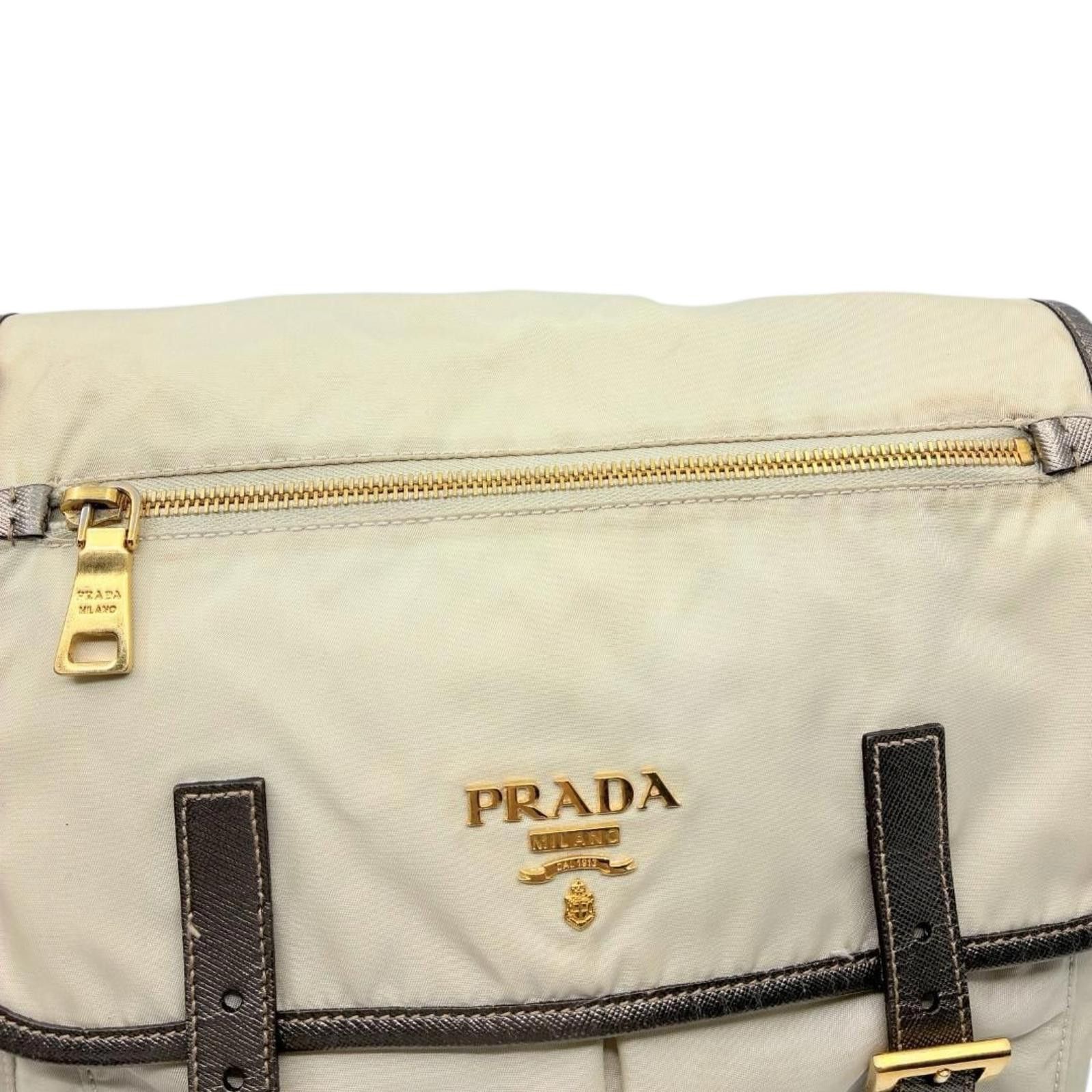 Prada Prada - Cream Nylon Crossbody Bag with Leather Trim Size ONE SIZE - 6 Thumbnail