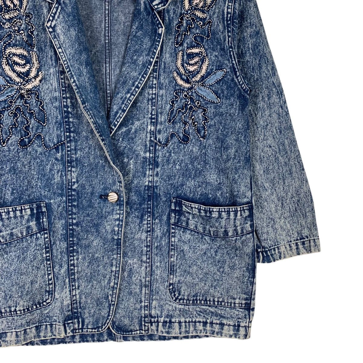 Japanese Brand MIREILLE Embroidery Logo Acid Wash Denim Jacket #1096-C50 Size L / US 10 / IT 46 - 4 Thumbnail