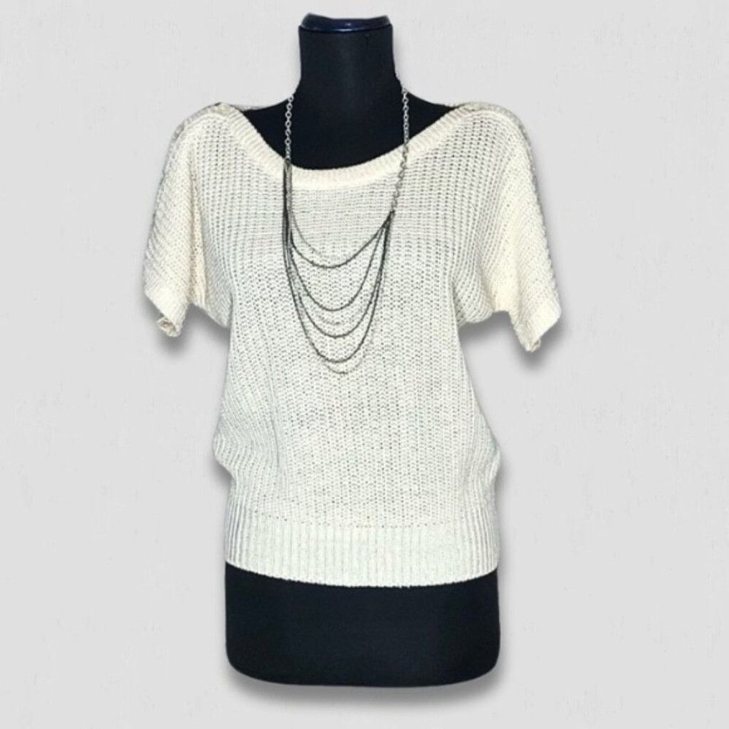 Vintage Y2K Chaus Chunky Knit Blouse Short Sleeves Cotton Cream sz S Size XS / US 0-2 / IT 36-38 - 1 Thumbnail