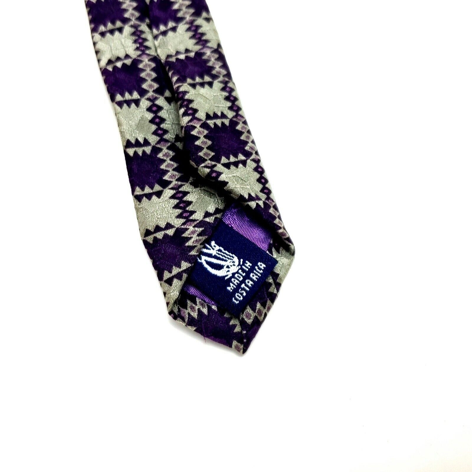 Nautica Nautica Silk Tie Purple Green Geometric Print Short Wide Size ONE SIZE - 4 Thumbnail