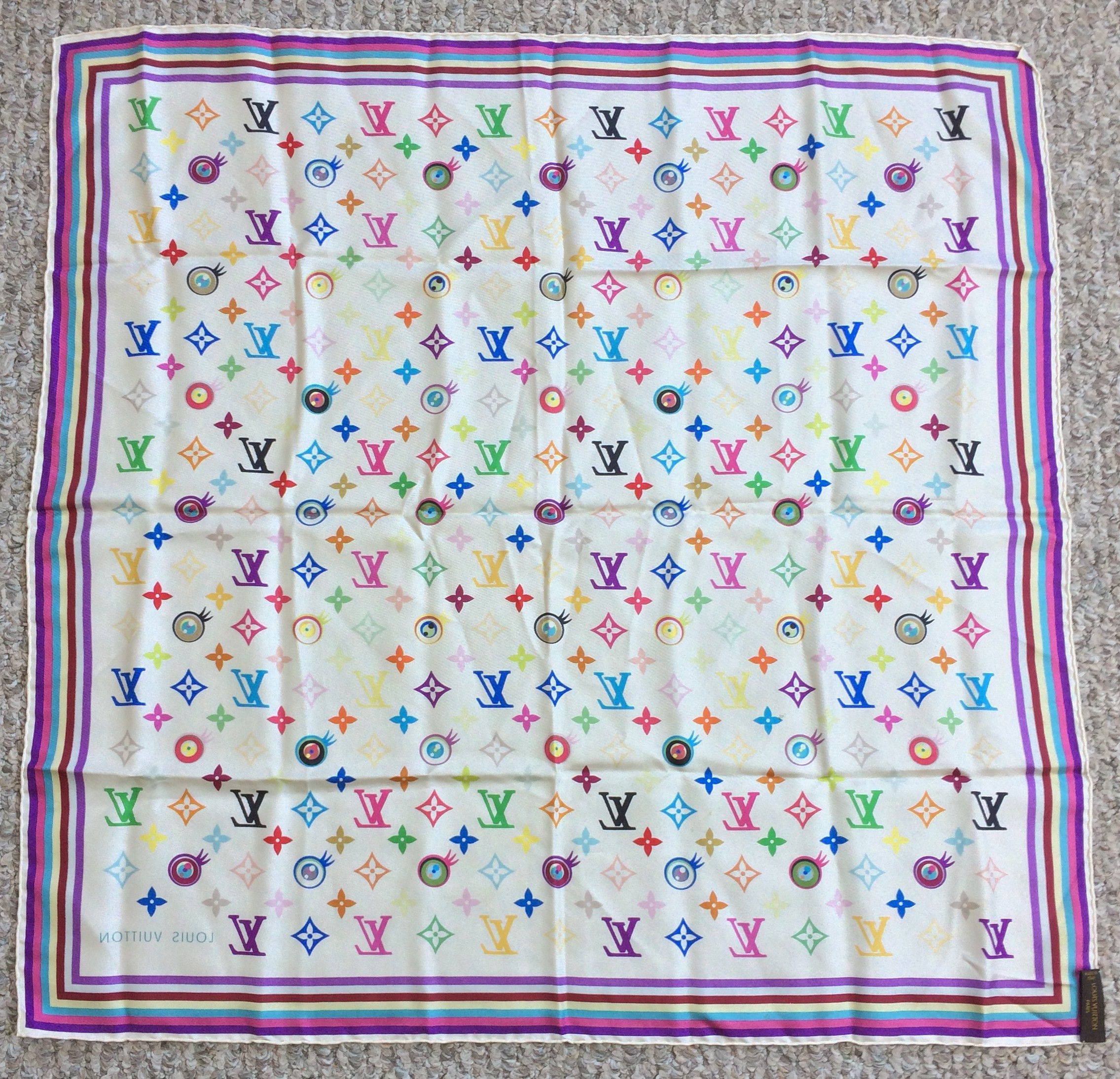 Louis Vuitton S/S 2003 Vuitton Murakami Multicolor Monogram Silk Scarf Size ONE SIZE - 4 Thumbnail