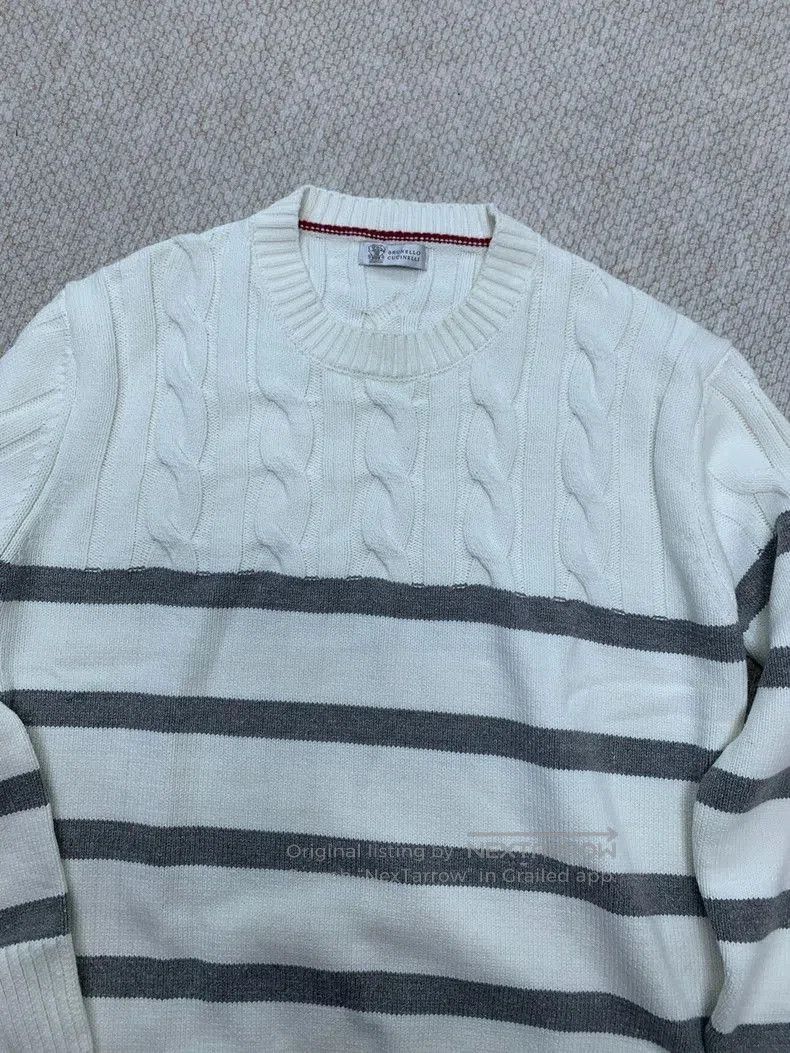 Brunello Cucinelli White Cable Sweater.