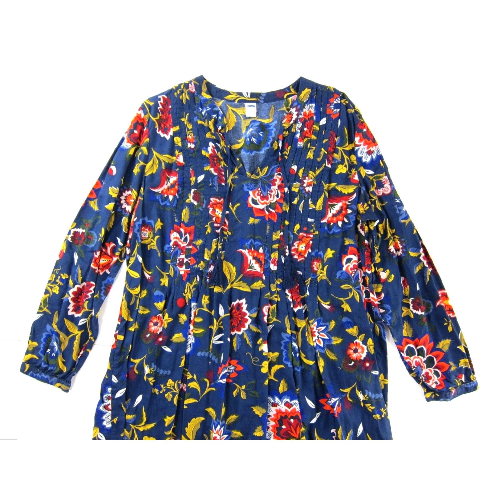 Old Navy VINTAGE Old Navy Blue Yellow Red Orange Floral Long Sleeve V-Neck Tunic Shift Dress L Size L / US 10 / IT 46 - 5 Thumbnail