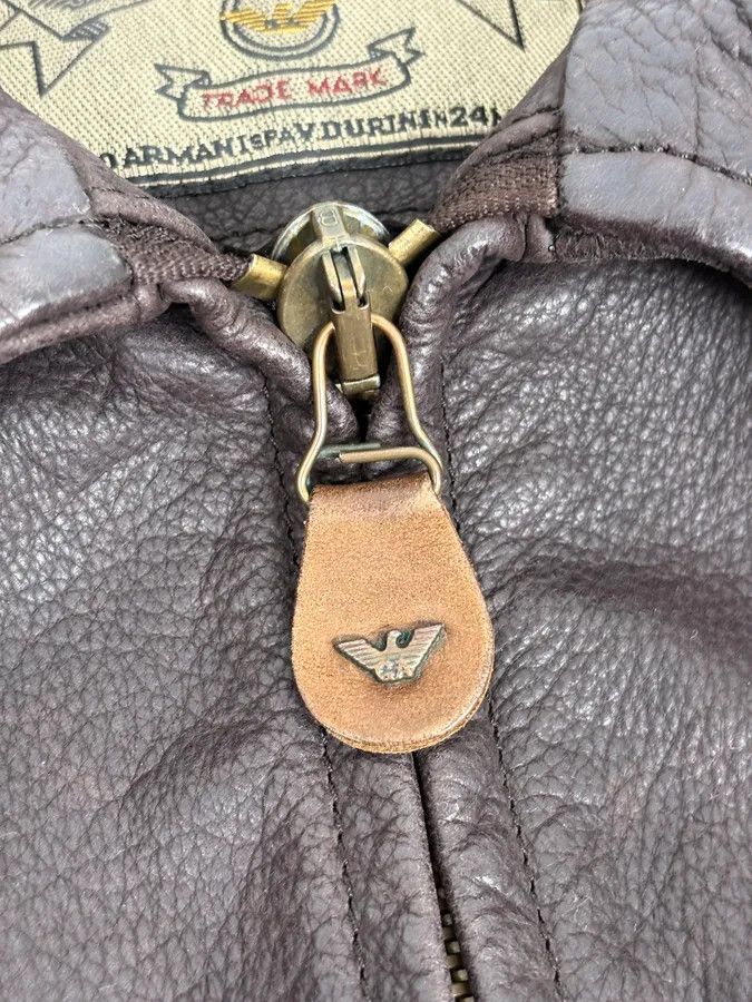 Armani 1990s Armani Brown Leather Bomber Jacket Size US M / EU 48-50 / 2 - 9 Thumbnail